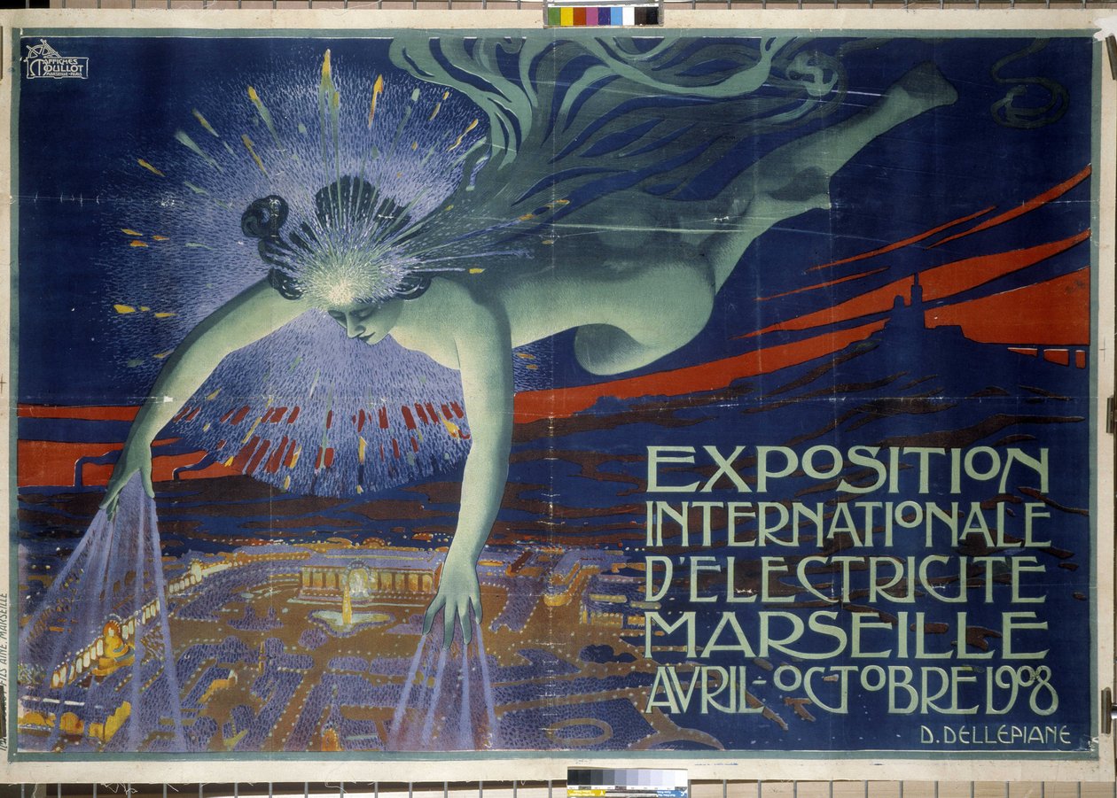 Juliste "International Electricite Exhibition, Marseille, huhti-lokakuu 1908" (juliste) tekijältä David Dellepiane