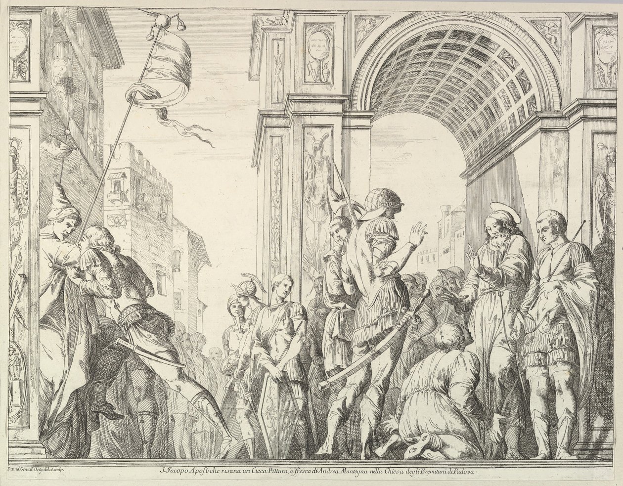 Pyhä Jaakob parantaa sokean miehen tarinasta Pyhien Jaakobin ja Christopherin tarina Eremissä..., 1776. tekijältä David Giovanni