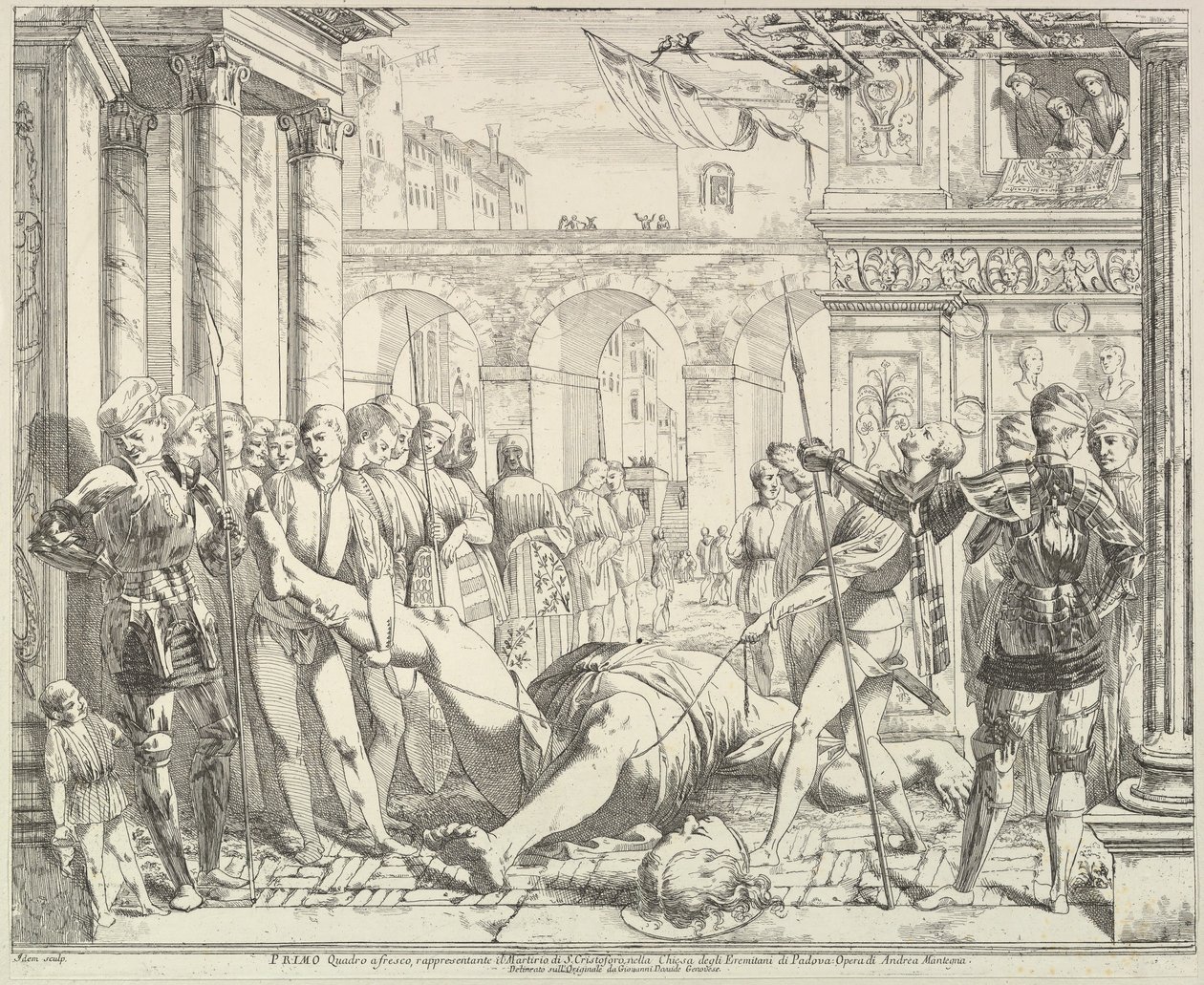 Pyhän Kristoferin marttyyrikuolema pyhien Jaakobin ja Christopherin tarinasta..., 1776. tekijältä David Giovanni
