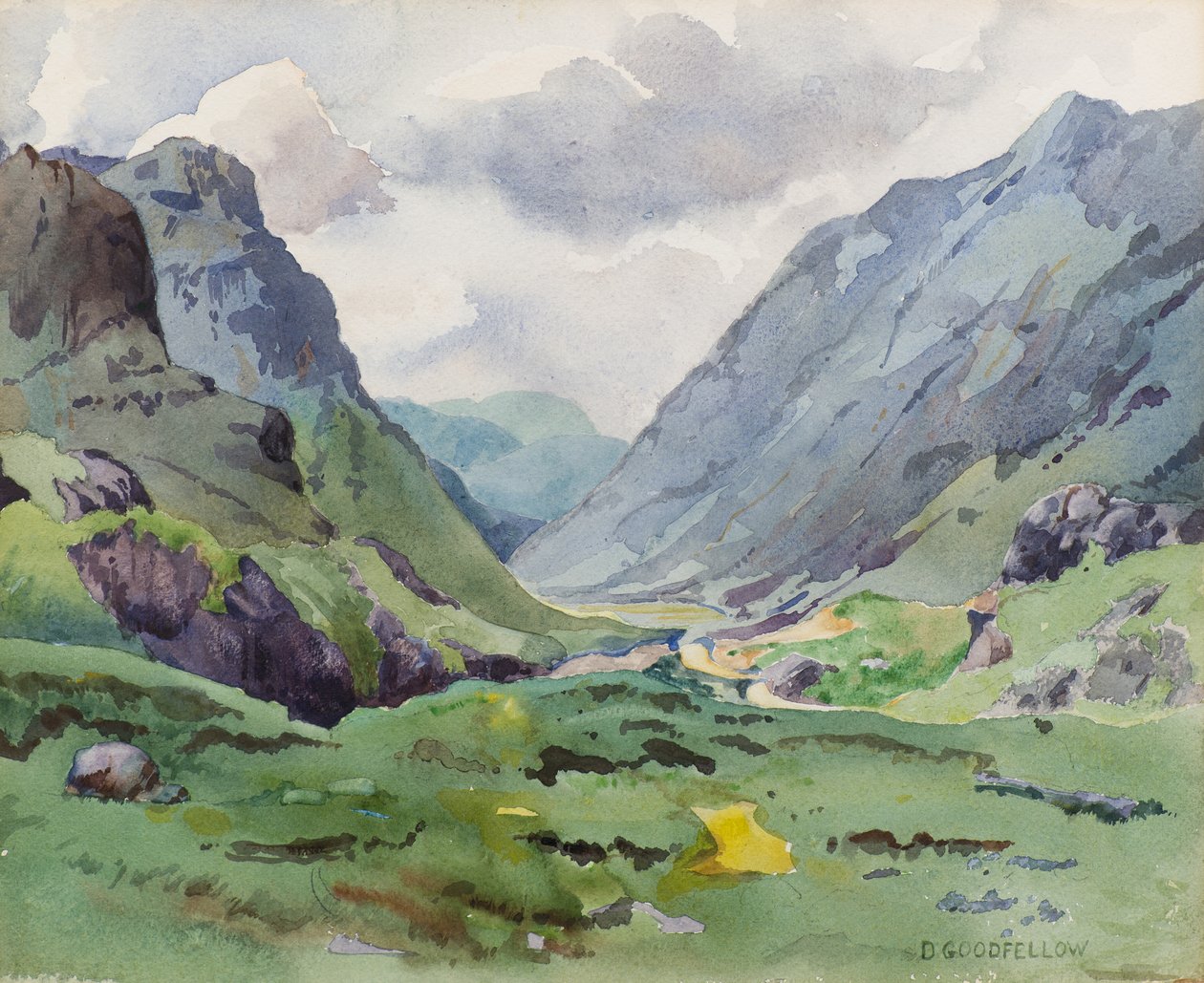 Glencoe, 1900-luku (akvarelli) tekijältä David Goodfellow