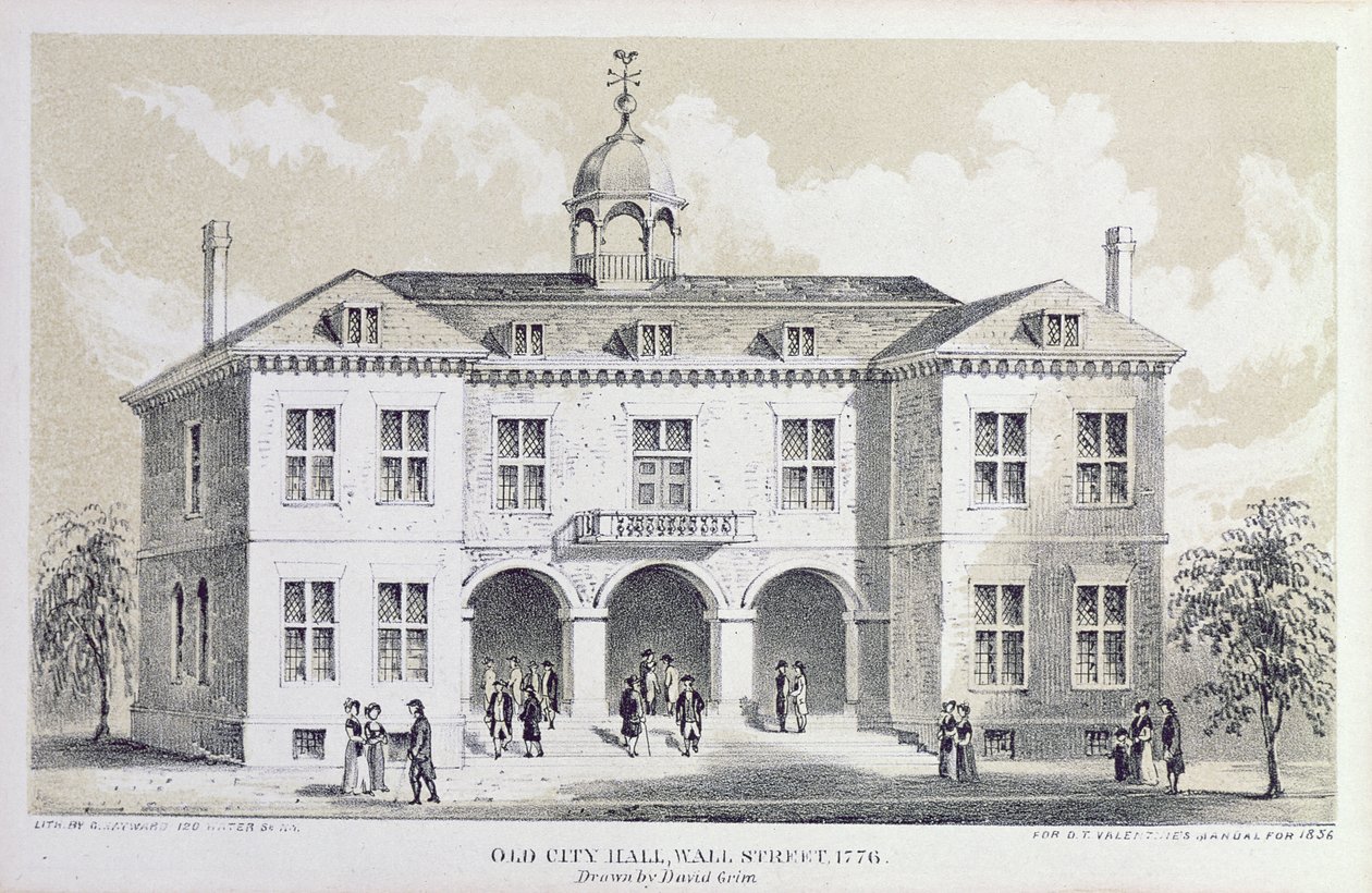 Vanha kaupungintalo, New York, 1776, "Ystävänpäivän käsikirjasta", kaivertanut George Hayward, 1856 tekijältä David Grim
