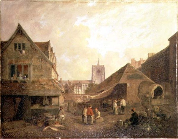 Old Fishmarket, Norwich (öljy kankaalle) tekijältä David Hodgson