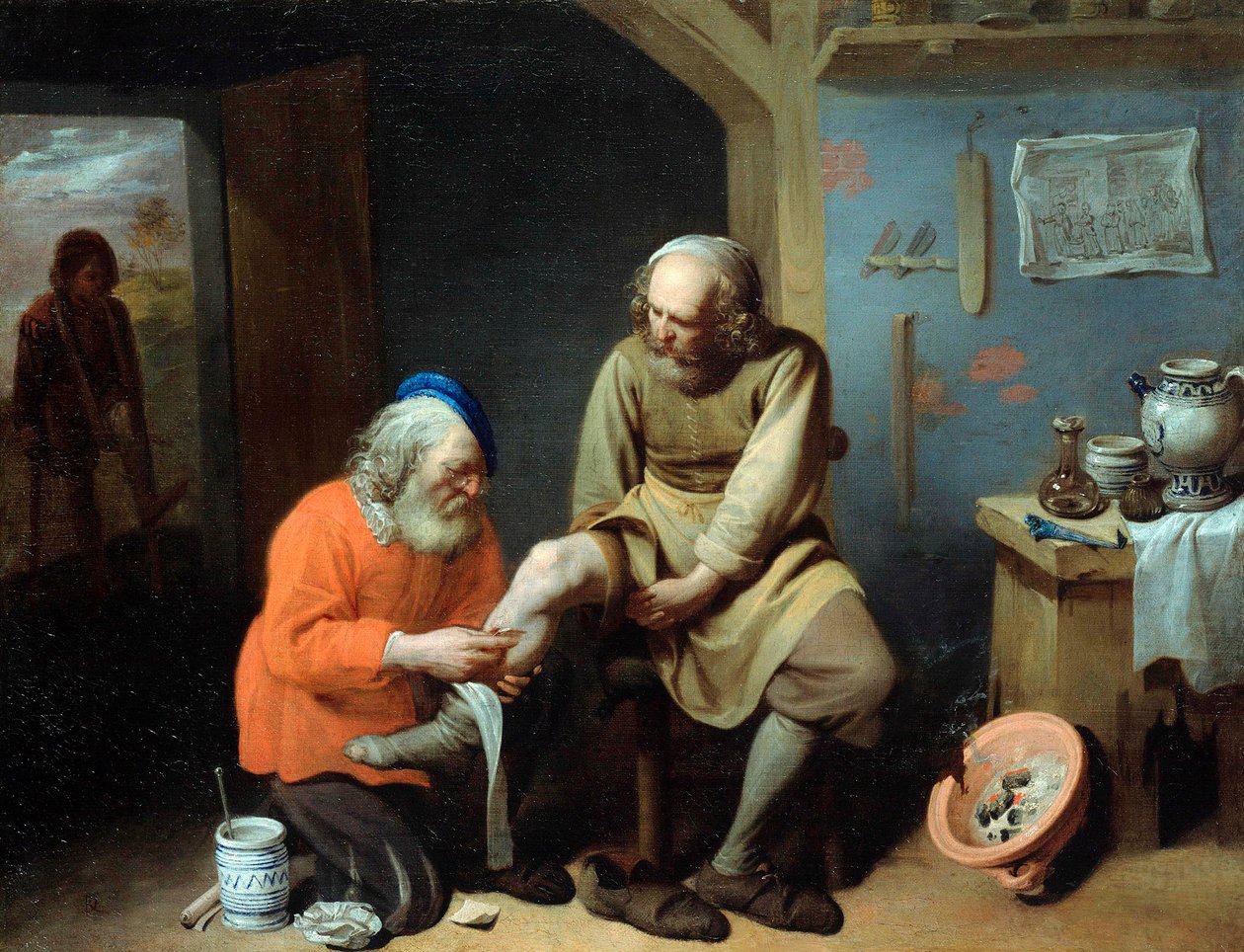 "" Le chirurgien de village "" (Kyläkirurgi) David Ryckaert III:n (Rijckaert) maalaus (1612 - 1661) Öljy kankaalle, koko 49,2x64 cm Staatliche Museen, Berliini tekijältä David III Ryckaert