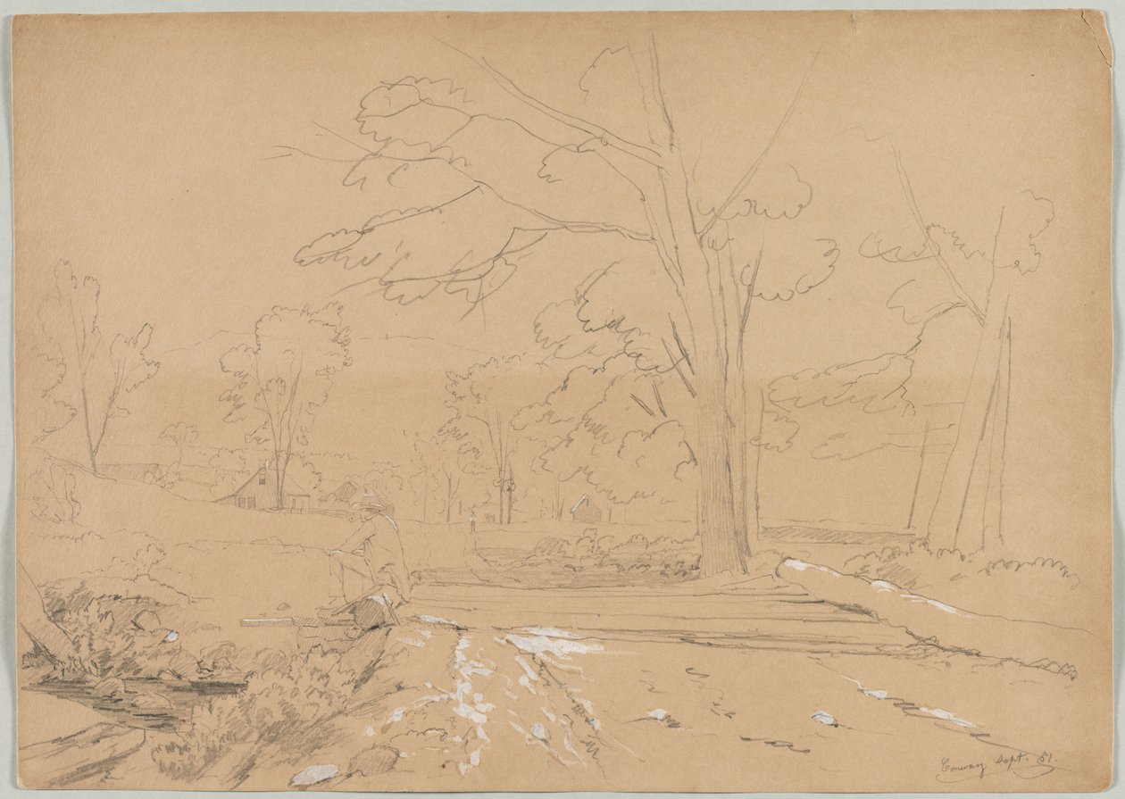 Maisema Man Fishingin kanssa, Conway, New Hampshire, 1851. tekijältä David Johnson