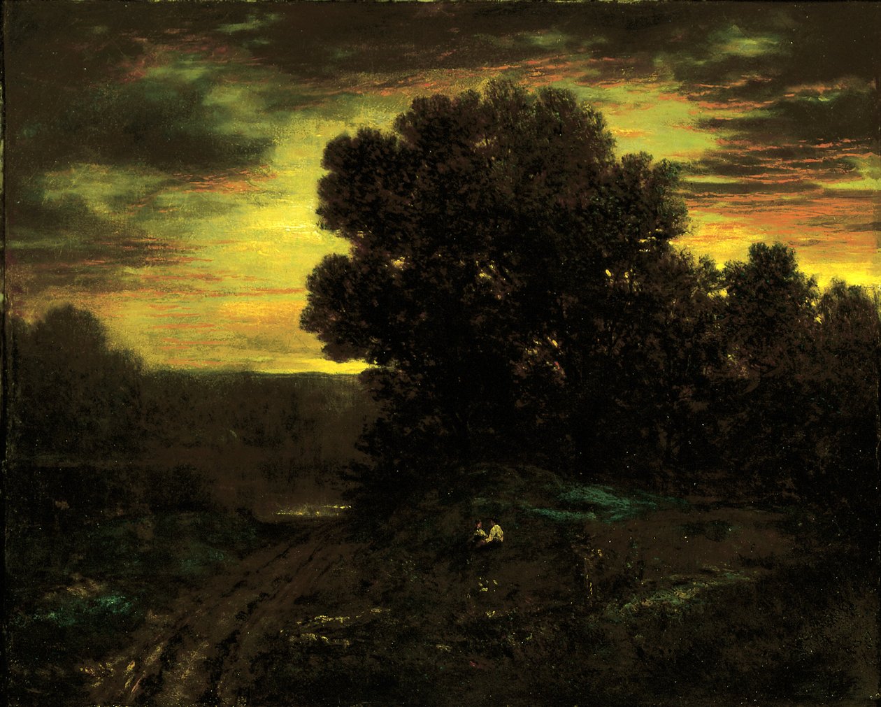 Jokimaisema auringonlaskun aikaan, n. 1890. tekijältä David Johnson
