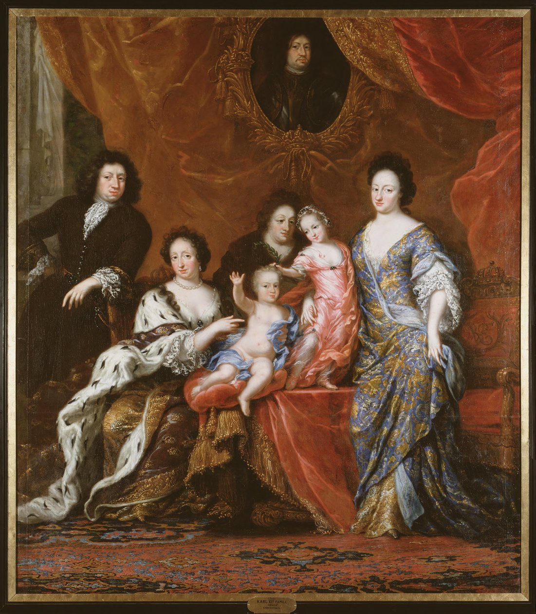 Hedvig Eleonora (1636-1715), Holstein-Gottorpin prinsessa, Ruotsin kuningatar, perheineen, 1683 tekijältä David Klöcker Ehrenstrahl