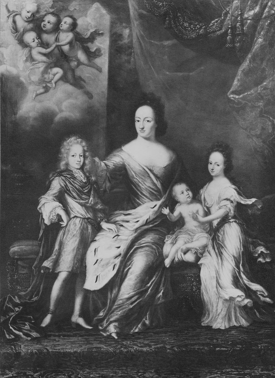 Ulrika Eleonora vanhempi, 1656-1693, Ruotsin kuningatar, lastensa kanssa tekijältä David Klöcker Ehrenstrahl