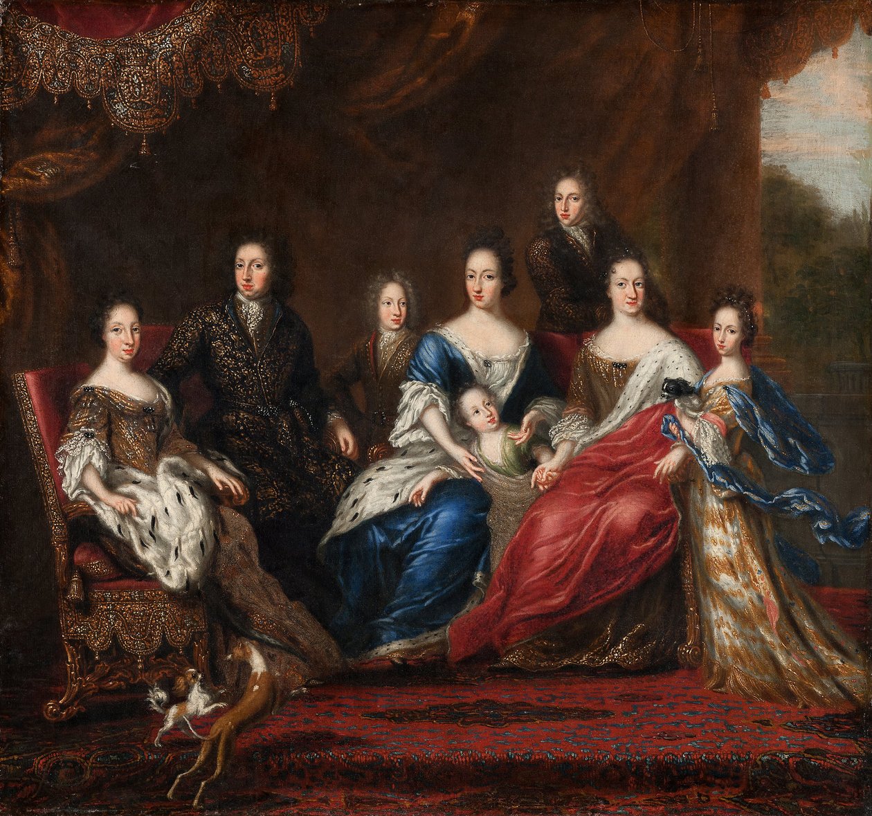 Ruotsin Kaarle XI:n perhe sukulaisten kanssa Holstein-Gottorpin herttuakunnasta, 1691 tekijältä David Klöcker Ehrenstrahl