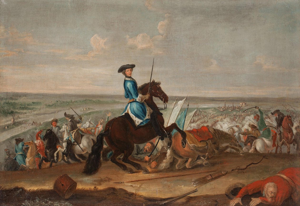 Kuningas Kaarle XII Narvan taistelussa 19. marraskuuta 1700 tekijältä David Krafft von