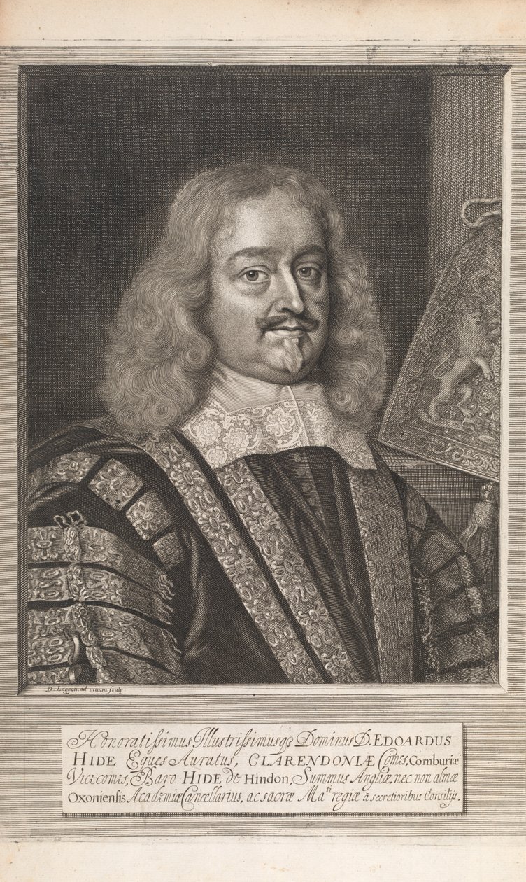 Edward Hide, William Dugdalen teoksesta "Historical Memorials of the English Laws", Lontoo 1666. tekijältä David Loggan