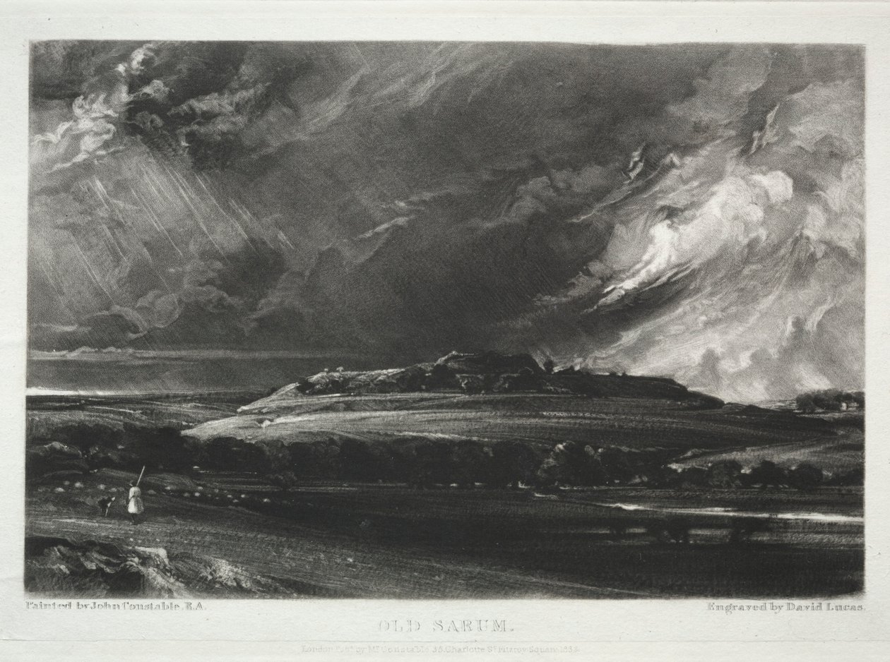 Erilaisia maisema-aiheita, tyypillisiä englantilaisille maisemille... Old Sarum, 1832. tekijältä David Lucas