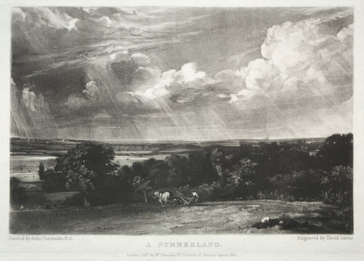 Erilaisia maisema-aiheita, tyypillisiä englantilaisille maisemille kuvista, jotka on maalannut John Constable, R.A.: A Summerland tekijältä David Lucas