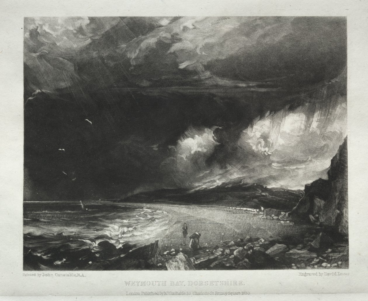 Erilaisia maisema-aiheita, tyypillisiä englantilaisille maisemille kuvista, jotka on maalannut John Constable, R.A.: Weymouth Bay, Dorsetshire tekijältä David Lucas