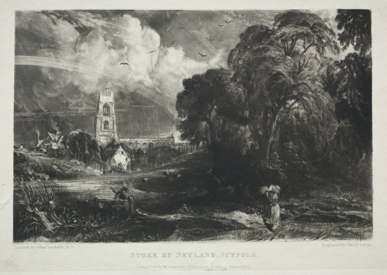 Erilaisia maisema-aiheita, tyypillisiä englantilaisille maisemille kuvista, jotka on maalannut John Constable, R.A.: Stoke by Neyland, Suffolk tekijältä David Lucas