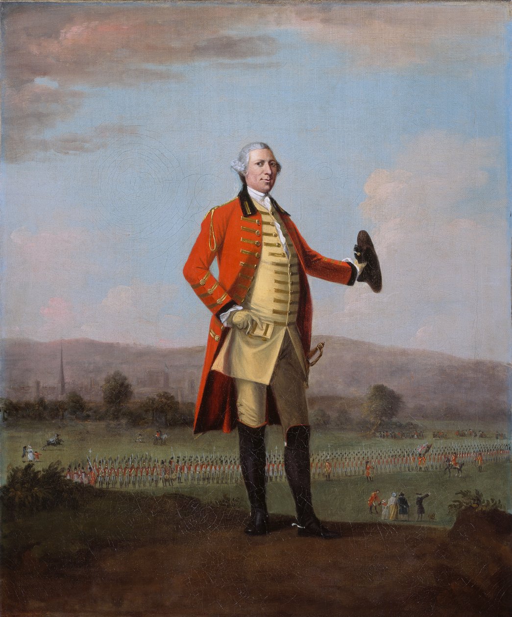 Sir Armine Wodehouse, kansanedustaja, tarkastelussa rykmenttiään lähellä Norwichia, noin 1759 tekijältä David Morier