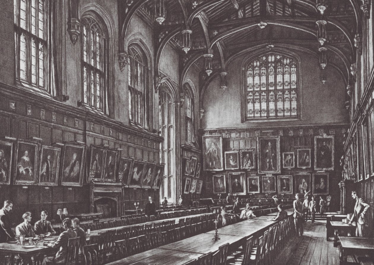 Oxford: Christ Church Hall (litografia) tekijältä David Muirhead (after) Bone