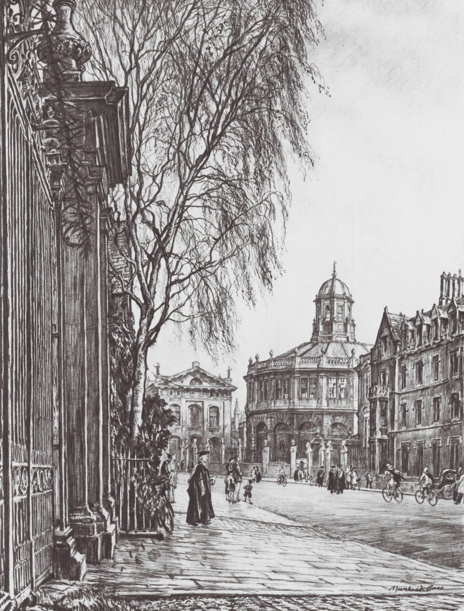 Oxford: Trinity Gates (litografia). tekijältä David Muirhead (after) Bone