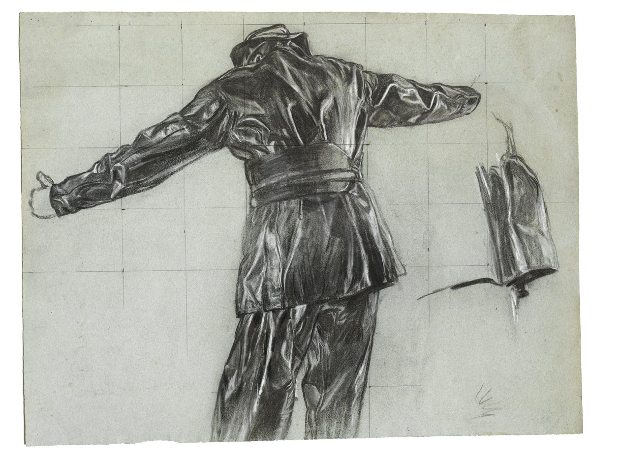 Tutkimus talviaikaista miinanlaskua varten Islannin edustalla, 1942, kate 9 (hiilikynä ja liitu paperille). tekijältä David Muirhead Bone
