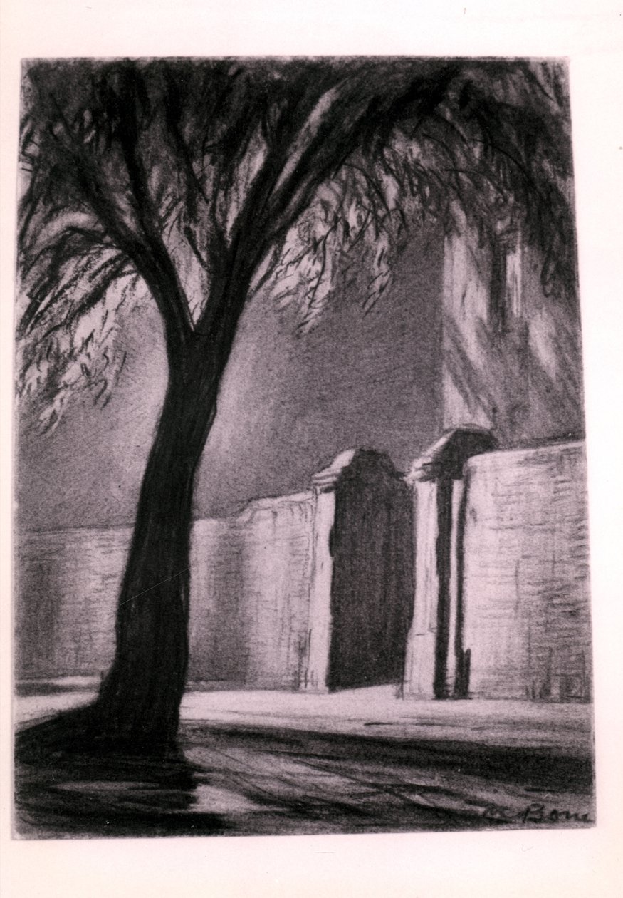 Lähiöyö, 1920 (hiili) tekijältä David Muirhead Bone