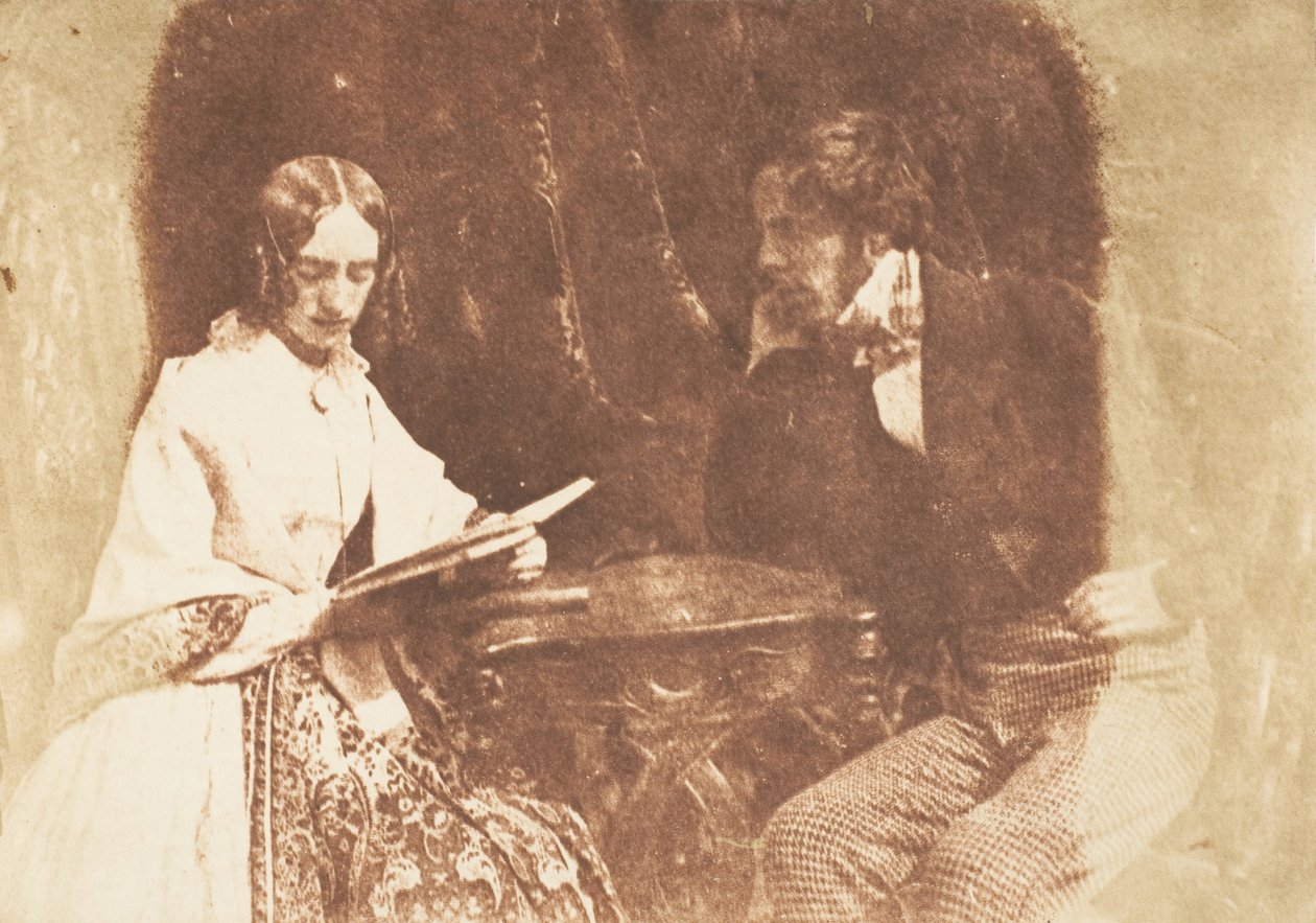 Pari istuu, nainen lukee, 1843-47. Tekijät: David Octavius Hill, Robert Adamson, Hill & Adamson. tekijältä Hill and Adamson