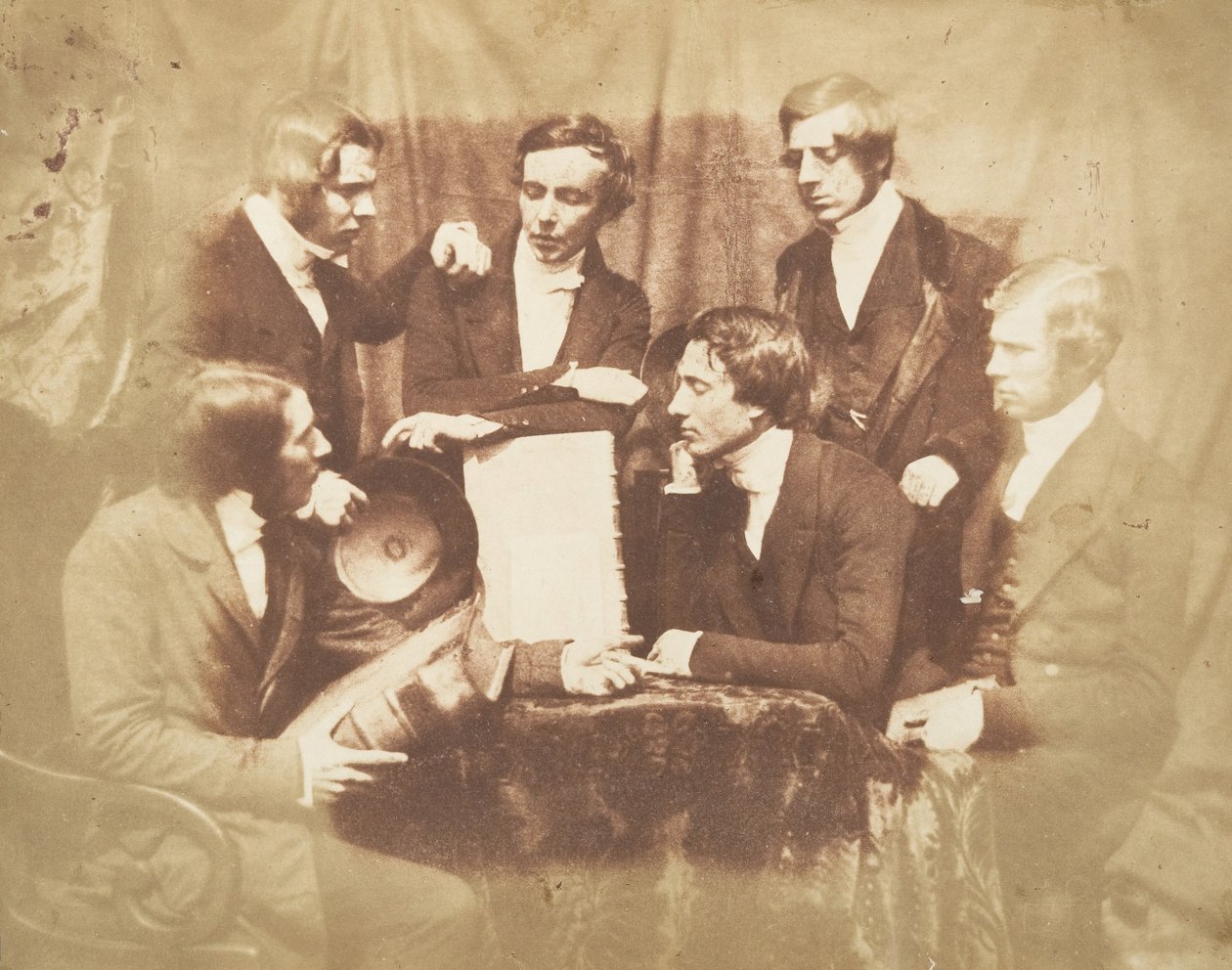 Professori Fraser, pastori Welsh, pastori Hamilton ja kolme muuta miestä, 1843-47. Tekijät: David Octavius Hill, Robert Adamson, Hill & Adamson. tekijältä Hill and Adamson