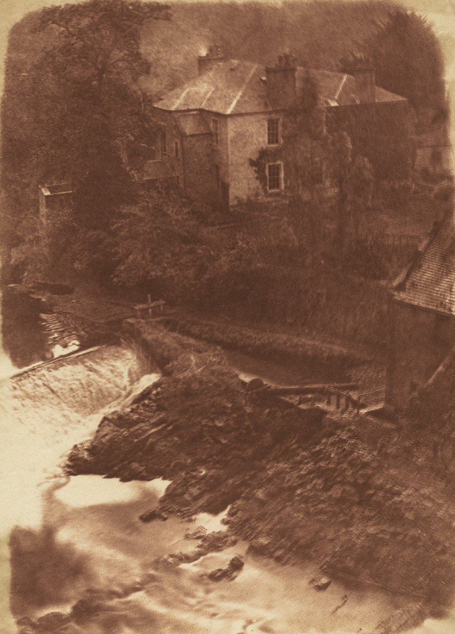 Colinton Manse ja pato, oikealla osa vanhaa myllyä, 1846. Tekijät: David Octavius Hill, Robert Adamson. tekijältä David Octavius Hill, Robert Adamson