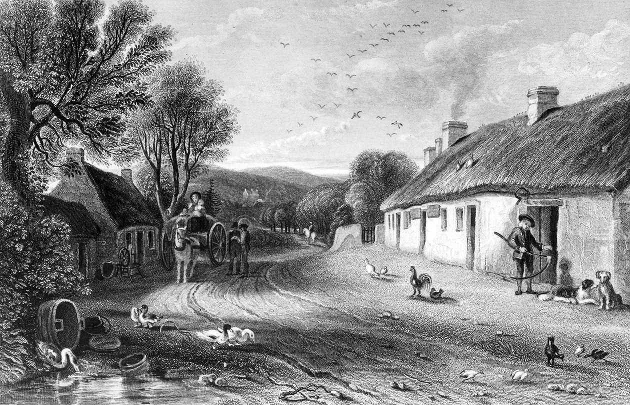 Burns Cottage, kuvitus John Wilsonin "Land of Burnsista", julkaistu 1840 tekijältä David Octavius Hill