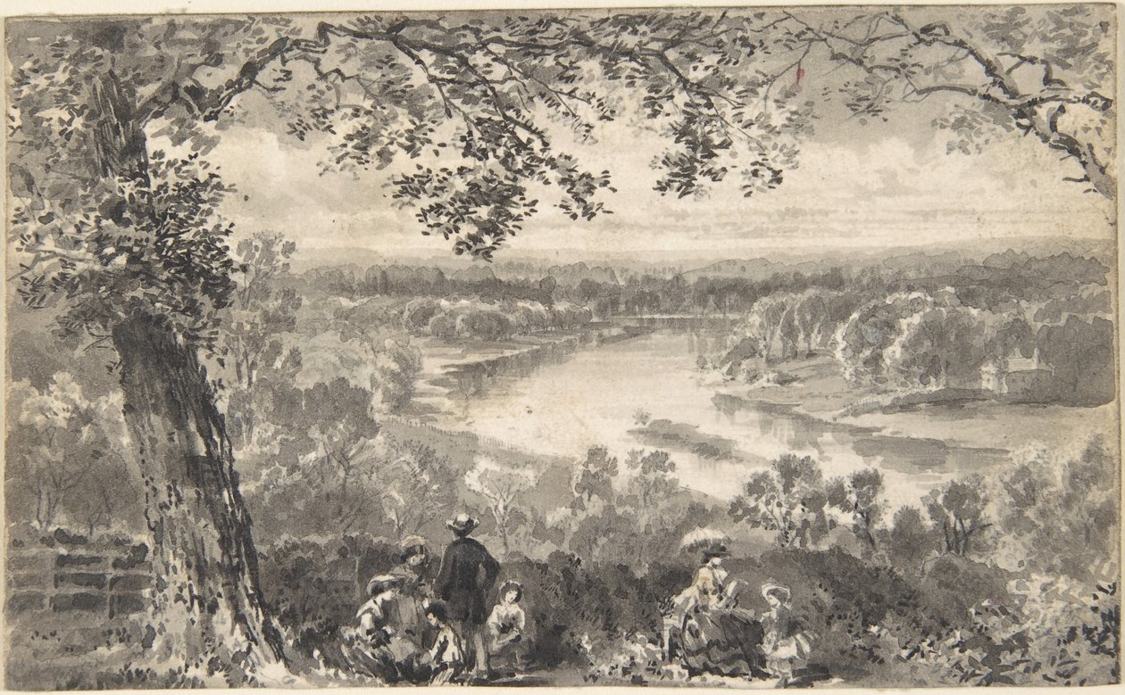 Näkymä Thamesille ja etualalla olevia hahmoja tekijältä David Octavius Hill