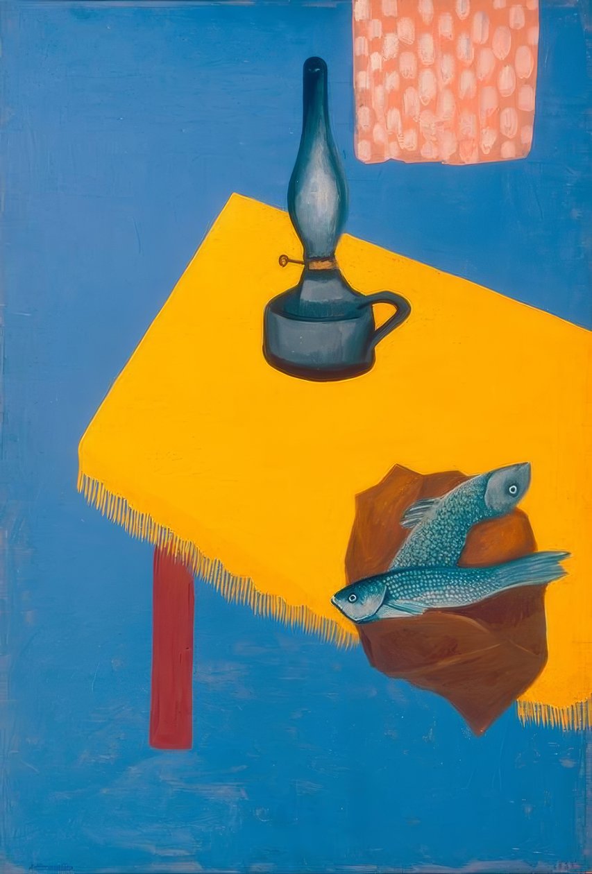 Asetelma lampun ja tappien kanssa tekijältä David Petrowitsch Sterenberg