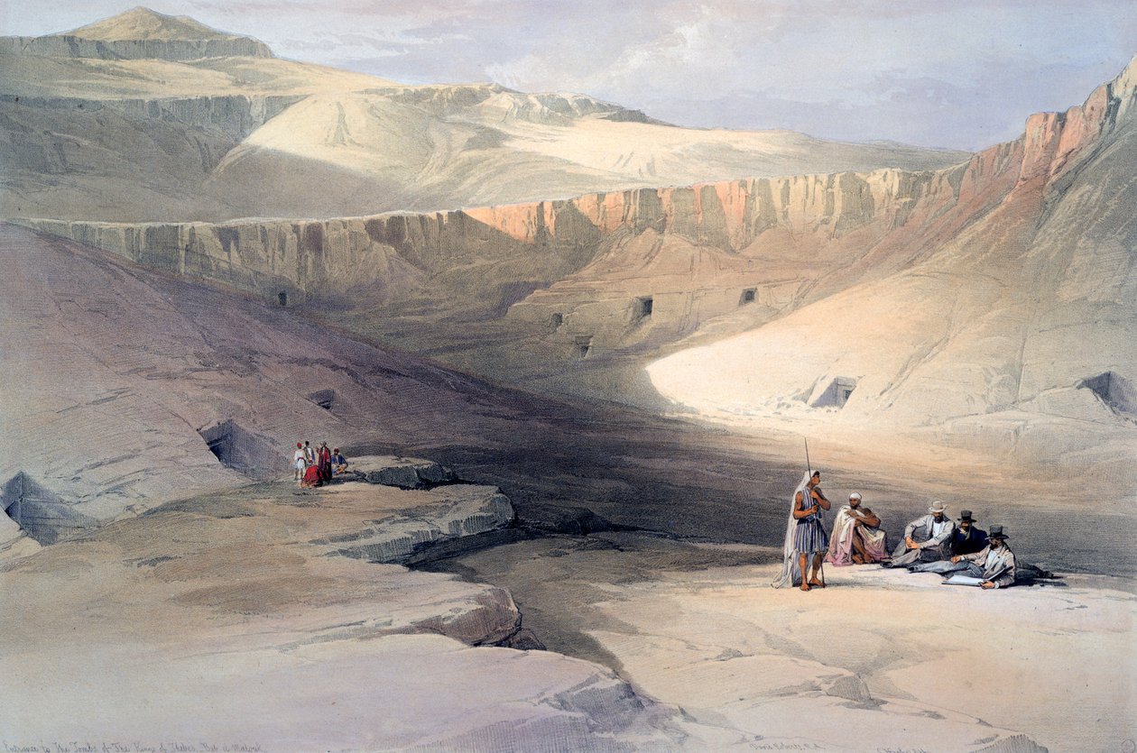 "Sisäänkäynti Theban kuninkaiden haudoille, Bab-el-Malouk", 1800-luku tekijältä David Roberts, Louis Haghe
