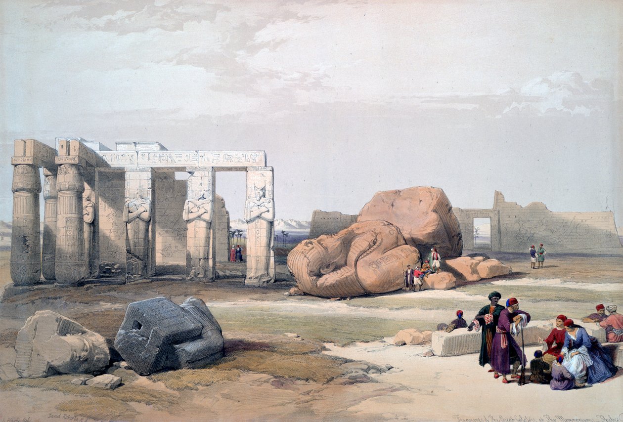 "Fragments of the Great Colossi, at the Memnonium", 18th century tekijältä David Roberts, Louis Haghe