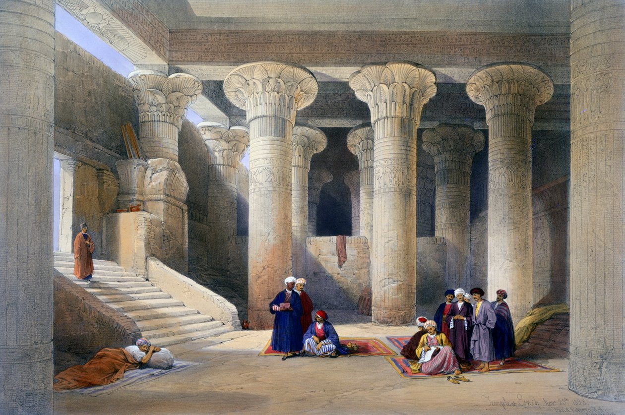 "Esnan temppelin sisustus Ylä-Egyptissä", 1838 tekijältä David Roberts, Louis Haghe