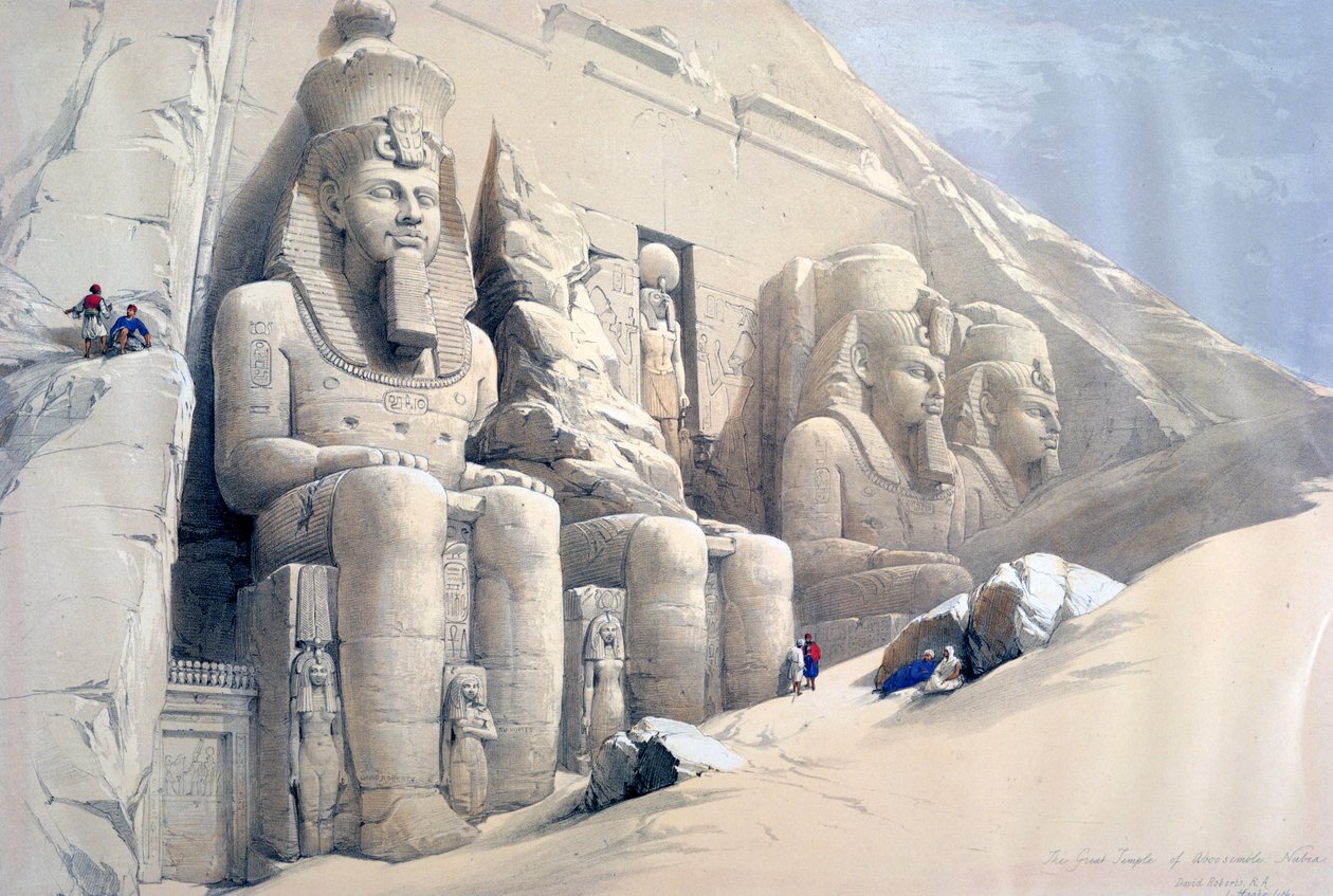 "Abu Simbelin suuri temppeli, Nubia", 1800-luku tekijältä David Roberts, Louis Haghe