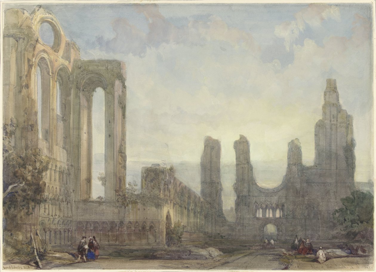 Aberbrothwick Abbeyn rauniot yöllä tekijältä David Roberts