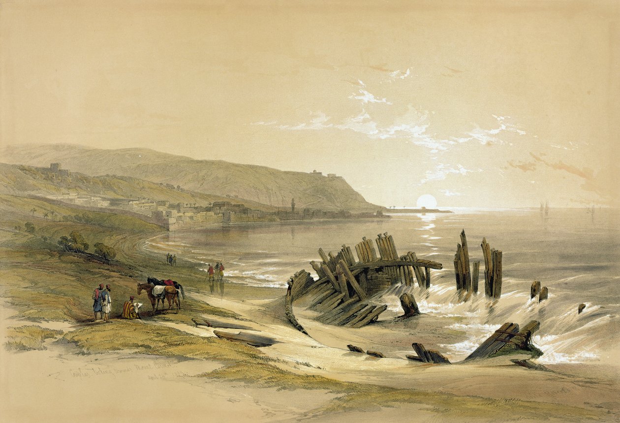 Kaifas katselee kohti Carmel-vuorta 24. huhtikuuta 1839, osasta II "Pyhä maa"; kaiverrettu Louis Haghe (1806-85), julkaistu Lontoossa, 1842 tekijältä David Roberts