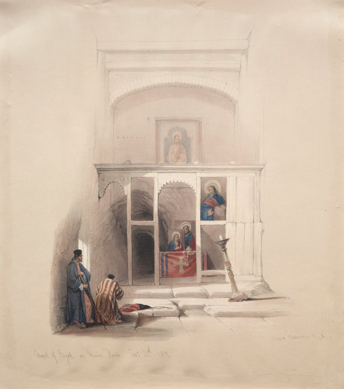 Elian kappeli Hoorebin vuorella, 1839. tekijältä David Roberts