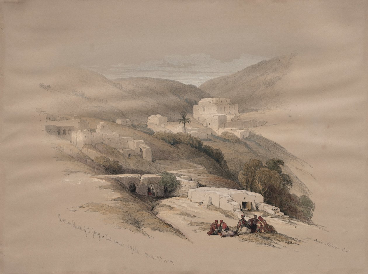 Pyhän Yrjön kristillinen kirkko Luddissa, muinaisessa Lyddassa, 1839. tekijältä David Roberts