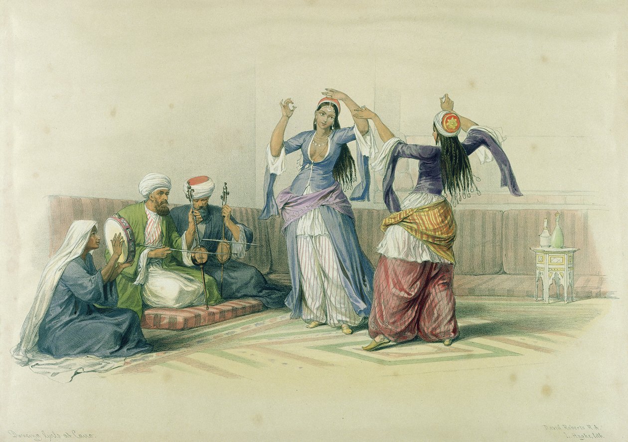 Dancing Girls at Kairo, Egypti ja Nubia, kaiverrus Louis Haghe (1806-85) tekijältä David Roberts