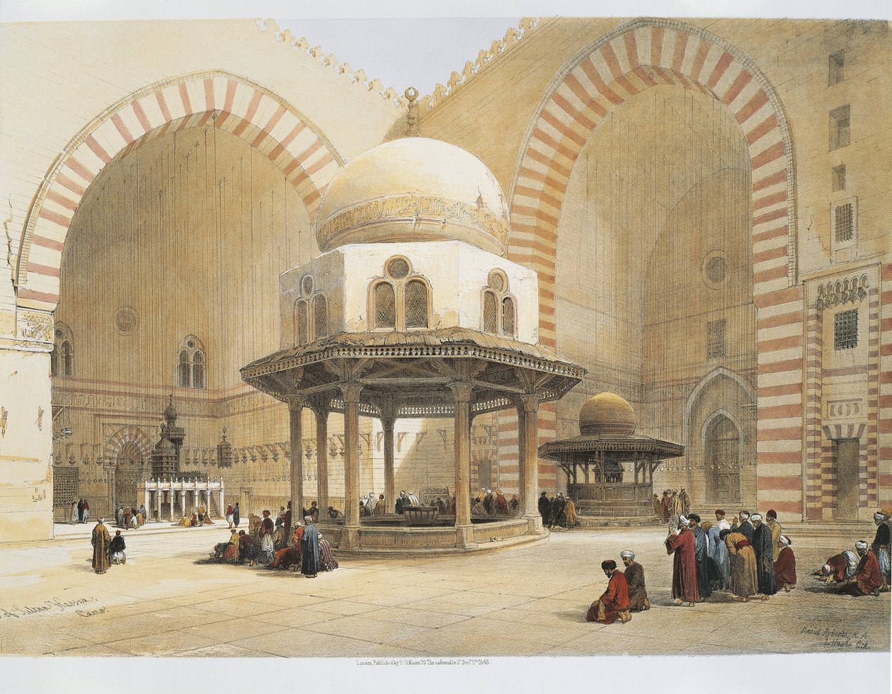 Egypti - 1800-luku - Kairo - Sulttaani Hassanin moskeija - Piha - Kaiverrus David Roberts tekijältä David Roberts