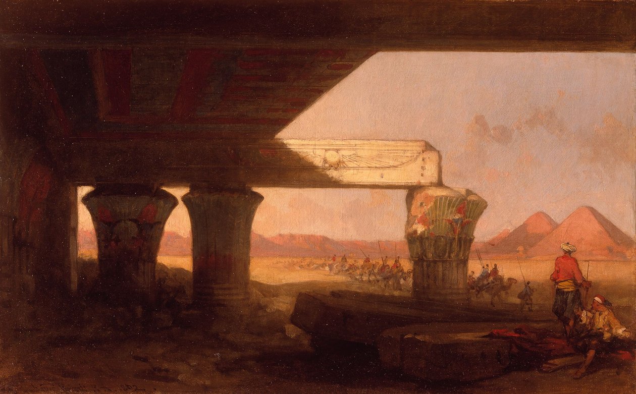 Egyptiläinen maisema ja kaukainen näkymä pyramideille tekijältä David Roberts