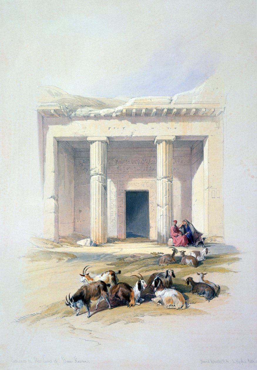 Sisäänkäynti Beni Hassanin luolaan, 1800-luku tekijältä David Roberts