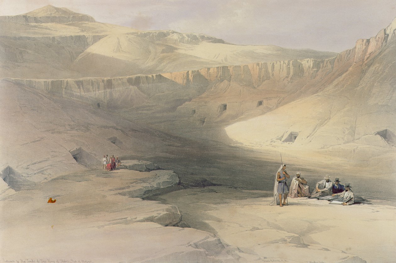Kuninkaiden laakson sisäänkäynti Egyptistä ja Nubiasta, kaiverrettu Louis Haghe (1806-85). tekijältä David Roberts