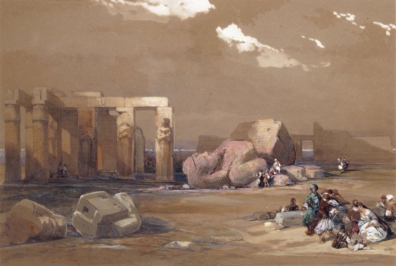 Fragmentteja suuresta kolossista Memnoniumissa, Thebes, 1838 tekijältä David Roberts