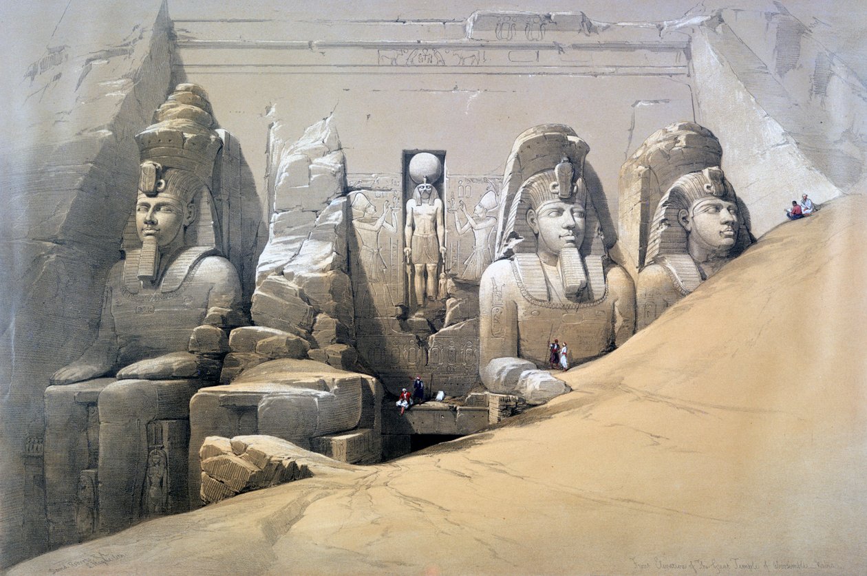 Abu Simbelin suuren temppelin etukorkeus, Nubia, 1800-luku tekijältä David Roberts