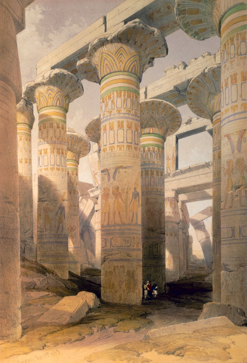 Pylväshalli, Karnak, Egypti, 1800-luku tekijältä David Roberts