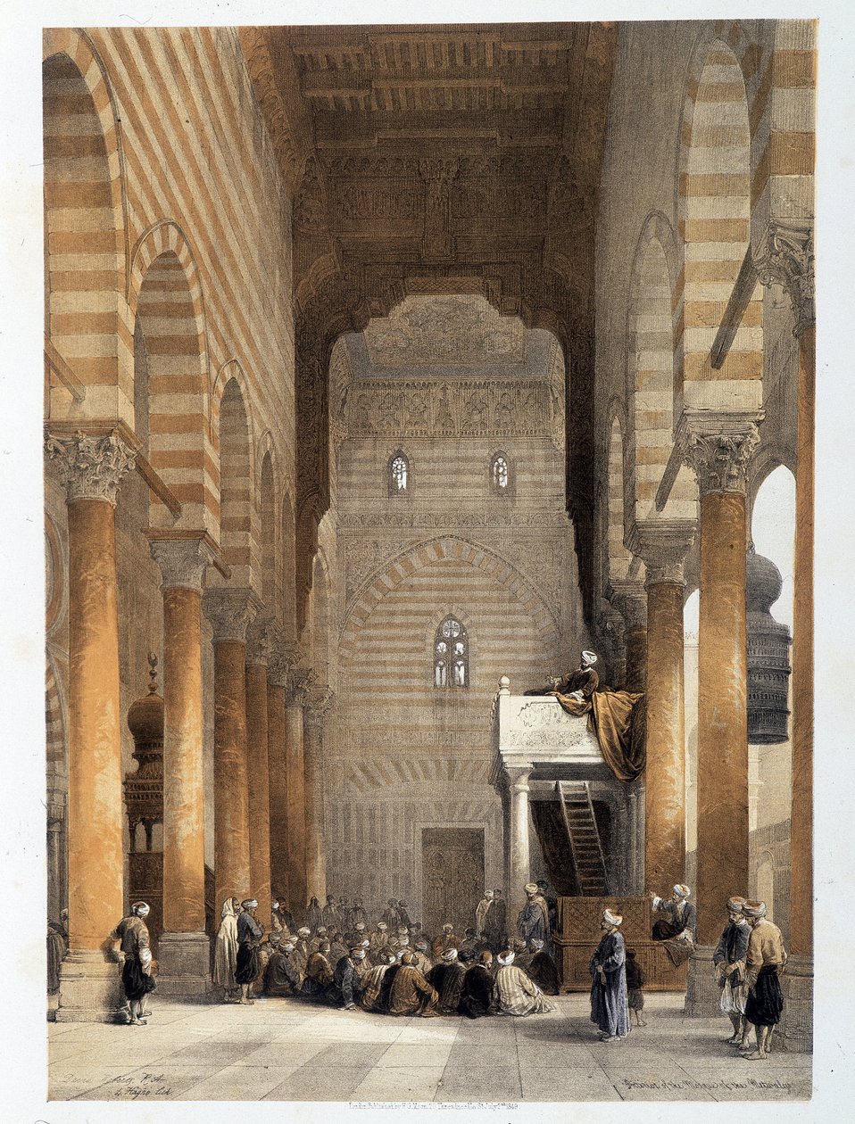 Metwalysin moskeijan sisustus Kairossa ”Pyhässä maassa”, Lontoo 1849 tekijältä David Roberts