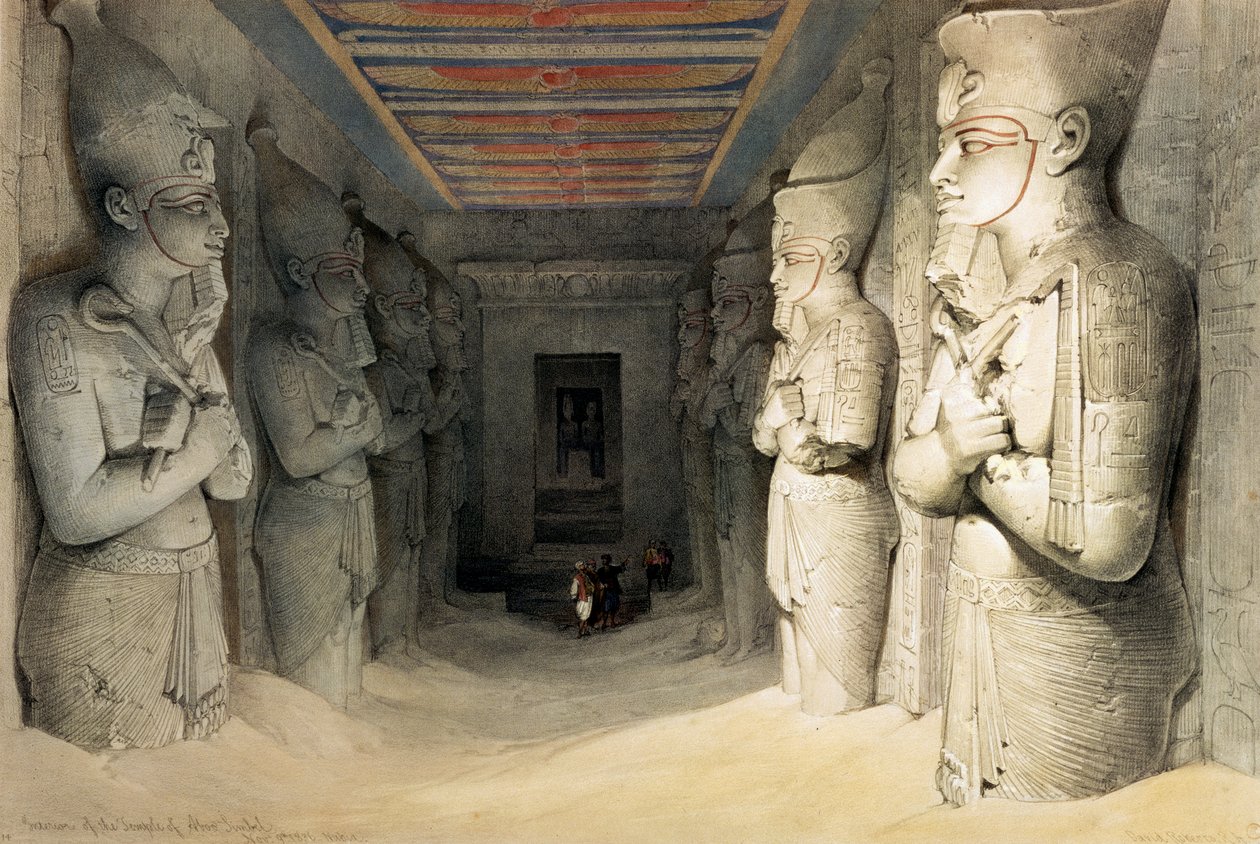 "Abu Simbelin temppelin sisustus", Nubia, Egypti, n. 1845 tekijältä David Roberts