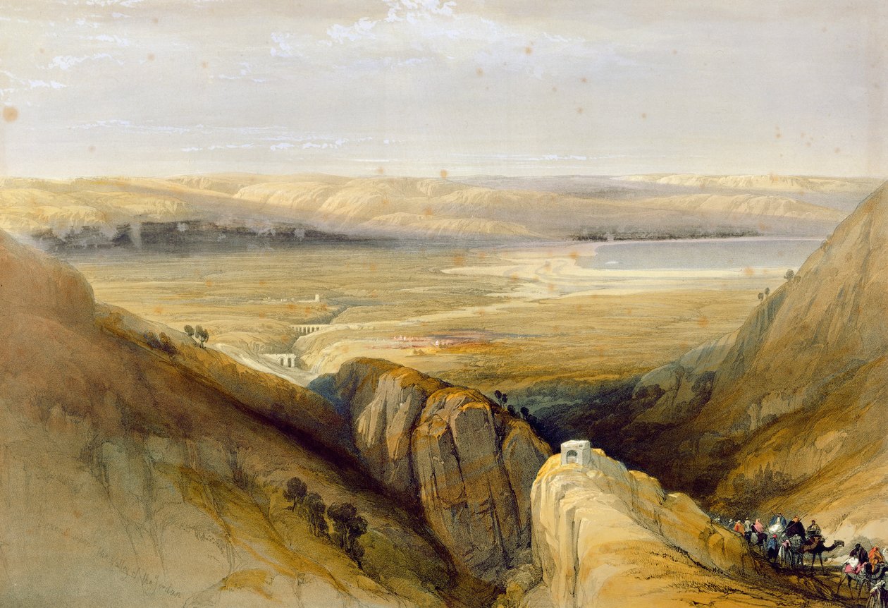 Jordan Valley, Louis Haghen (1806-85) julkaisun "The Holy Land" II osasta, julkaistu Lontoossa, 1842 Lontoossa, 1842 tekijältä David Roberts