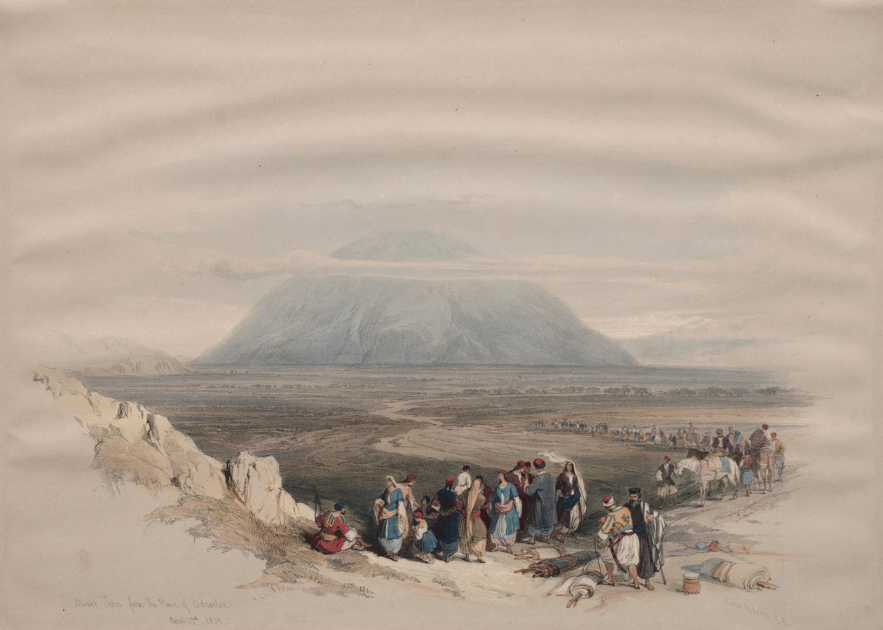 Tabor-vuori Esdraelonin tasangolta, 1839. tekijältä David Roberts