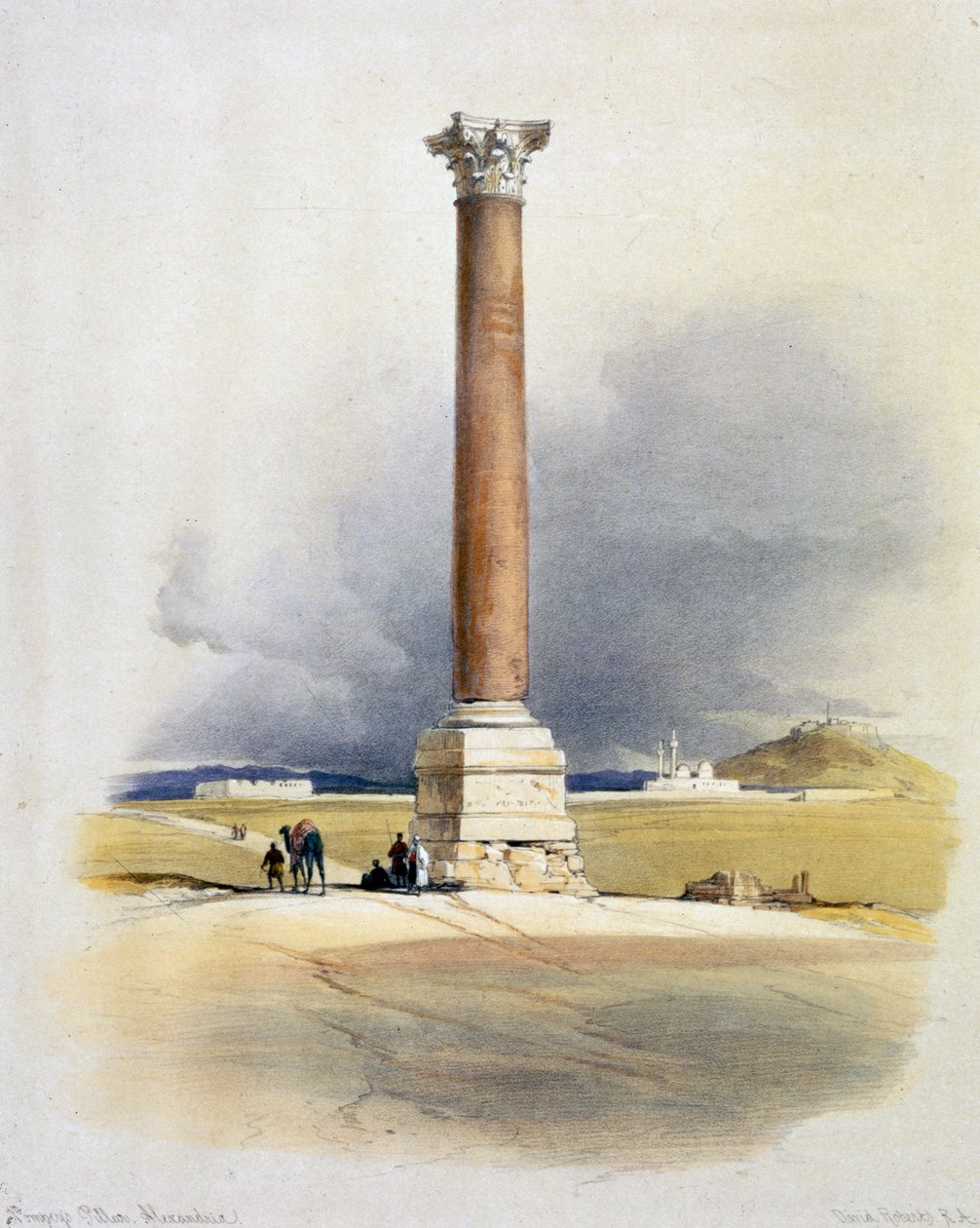 Pompeuksen pilari, Aleksandria, Egypti, 1800-luku tekijältä David Roberts